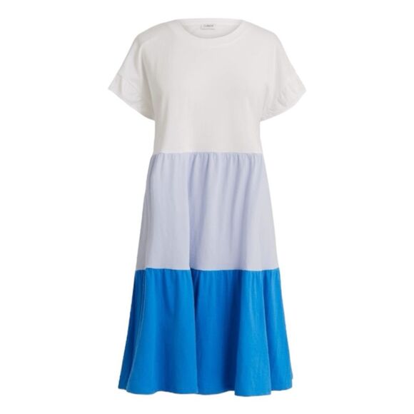 J. Crew Flutter Sleeve T-Shirt Dress Blue White Bold Stripe Cotton Knit M - Picture 1 of 8
